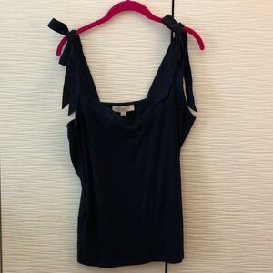 NWT LOFT navy blue ribbed tank top with adjustable, tying straps.